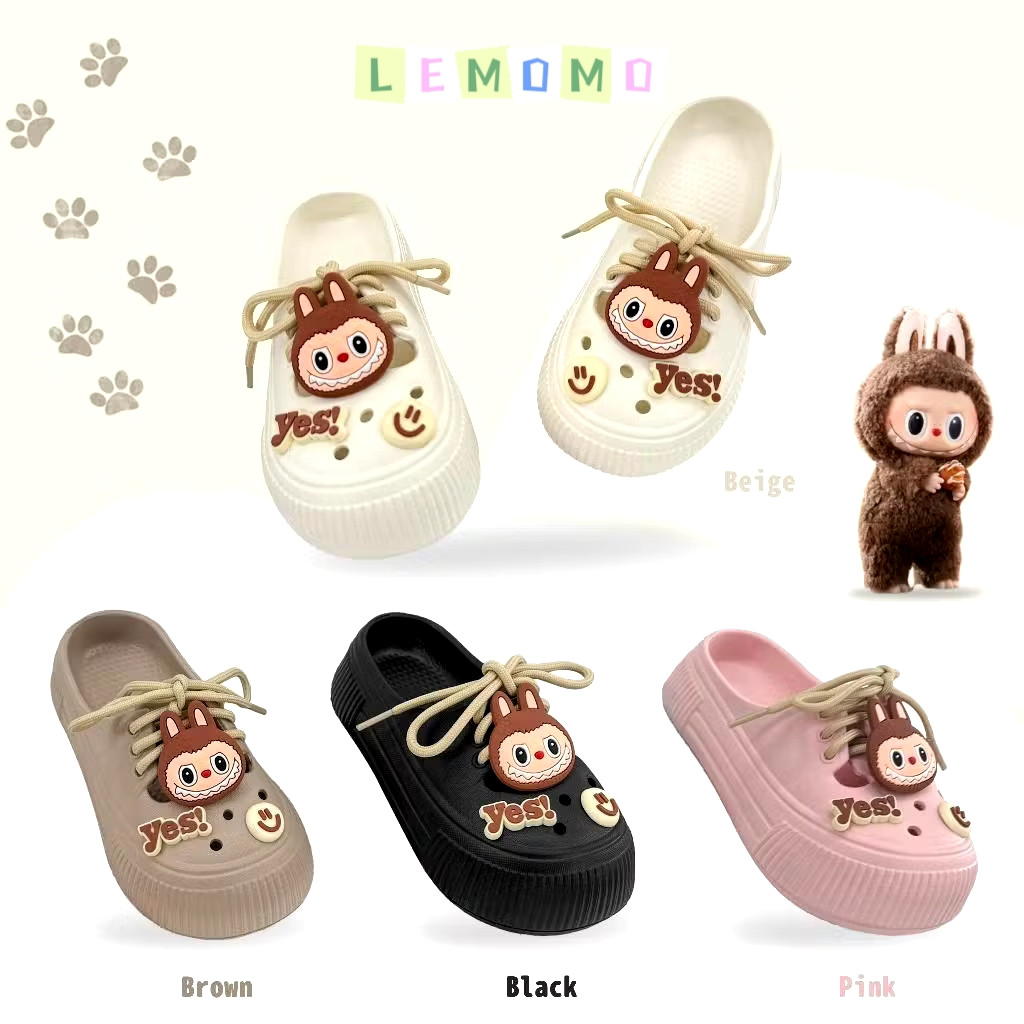 Sandal Biam Selop Sendal LABUBU Sepatu Karet Tail Wanita Sandal Jelly Crocs Anak Trendy LABUBU Sanda