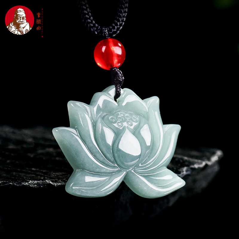 [Dengan  sertiflkat   identiflkasi] Giok alami, liontin teratai air biru, liontin batu giok es, mode
