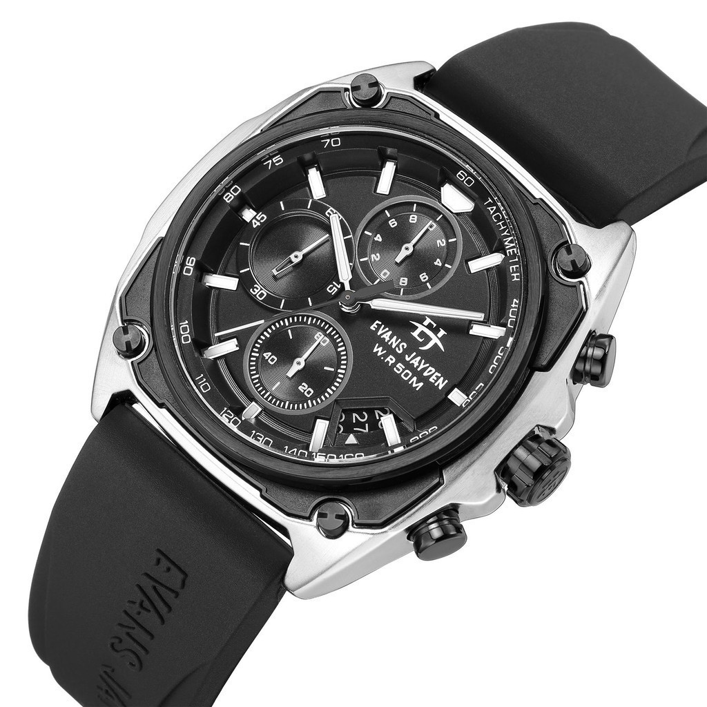 Jam Tangan Pria Evans Jayden 9604 Rubber Kaca Sapphire Chrono Water Resistant 5 ATM