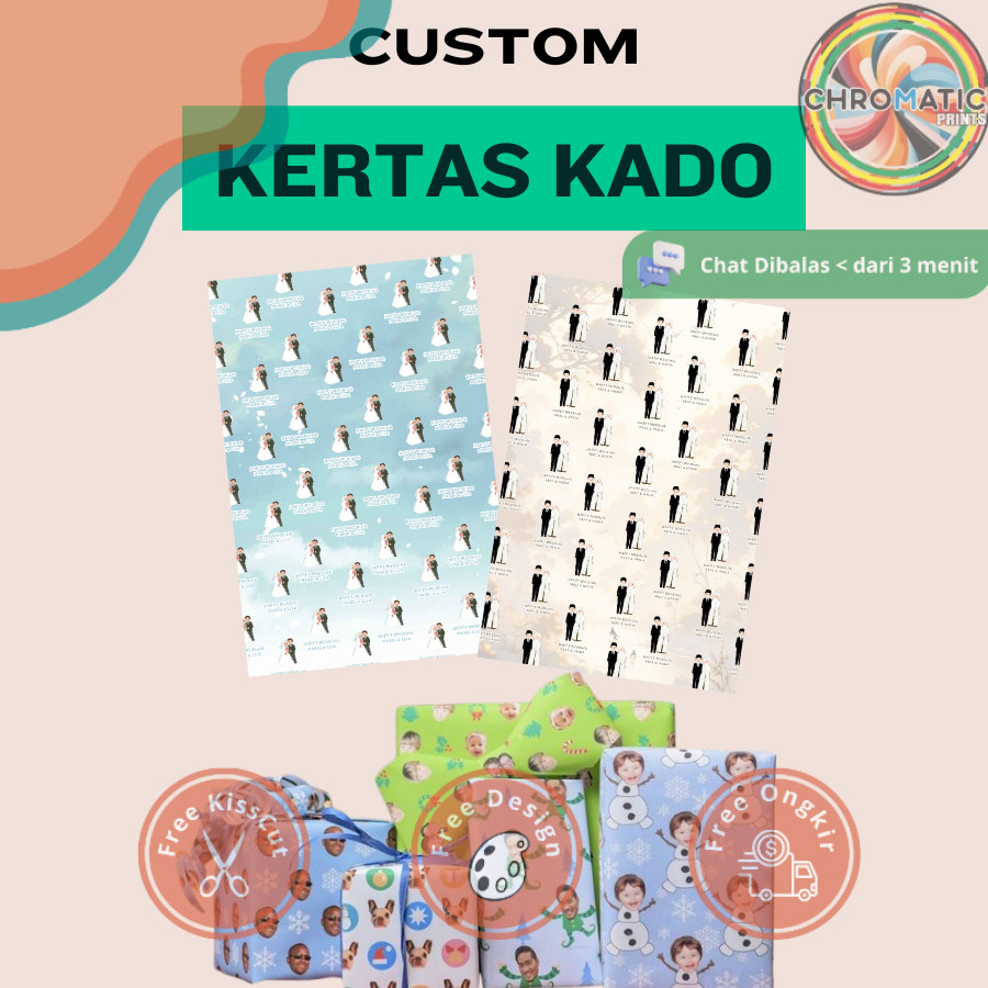 

chromatic Kertas Kado A3+ Custom Desain Muka Wajah Aesthetic Tambah Tulisan Wrapping hadiah