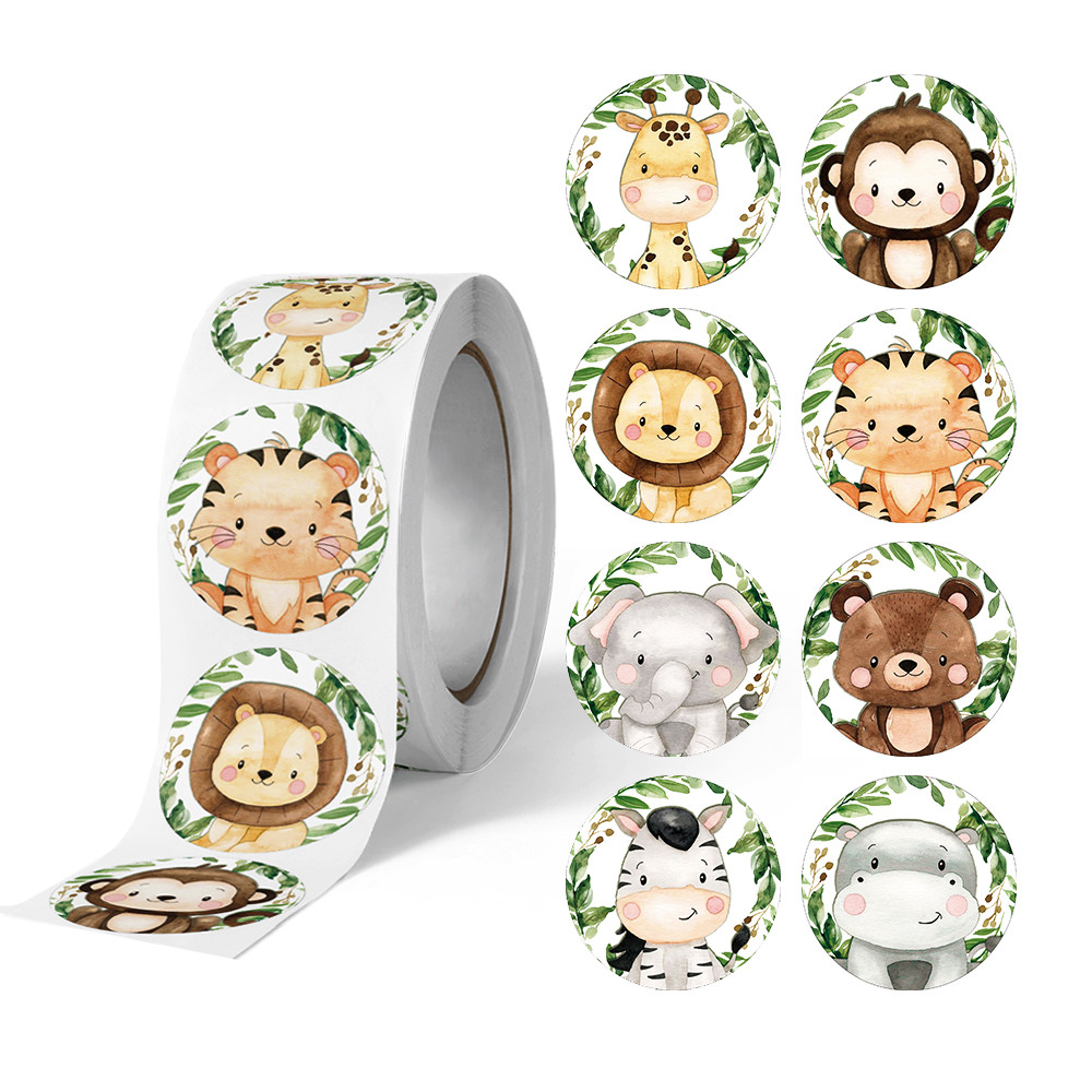 

Geetoy 500Pcs 8 Gaya Stiker Gulung Hewan Rimba untuk Paket Hadiah Tema Safari Anak-anak