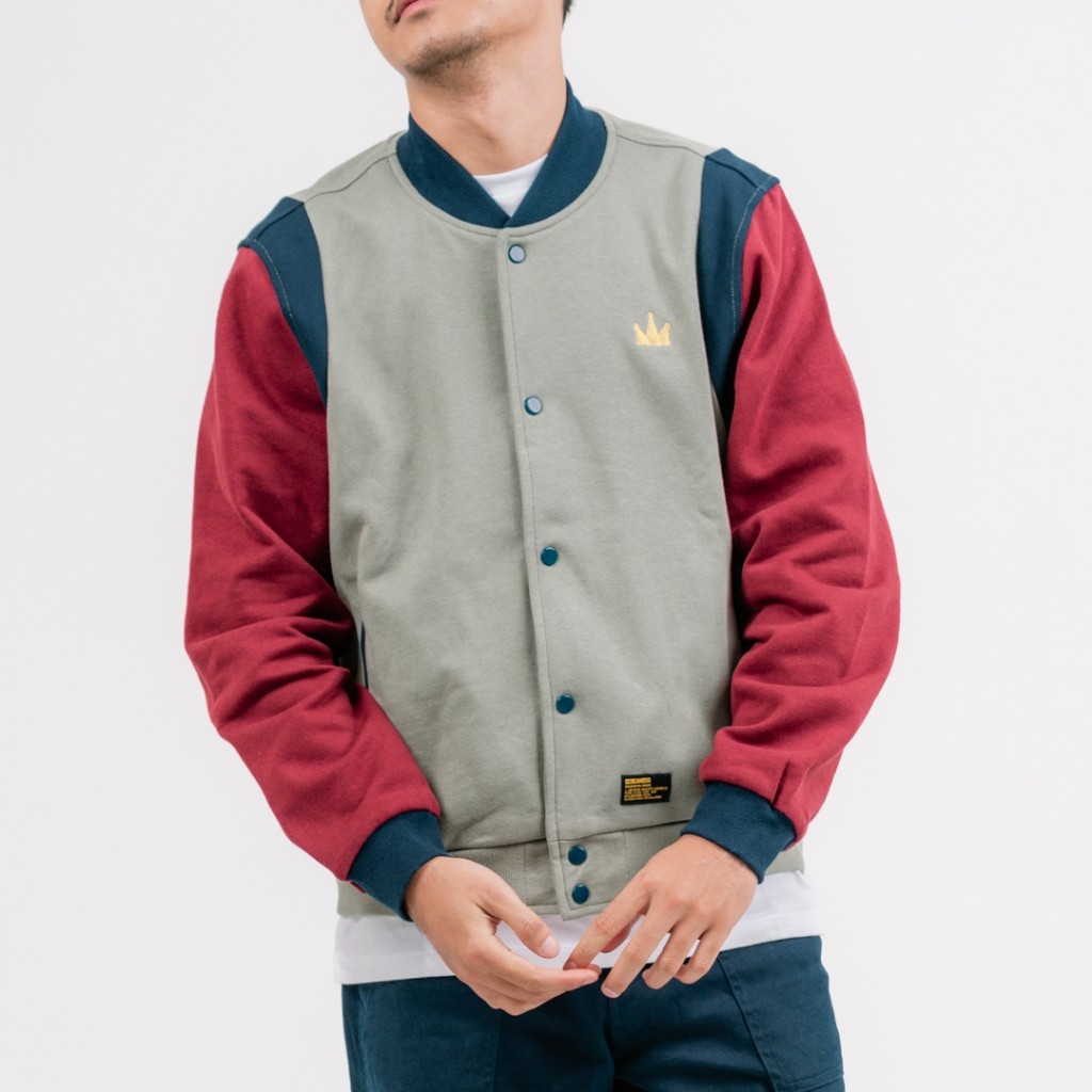 Screamous Jacket Varsity FOOJIE OLIVE Terbaru