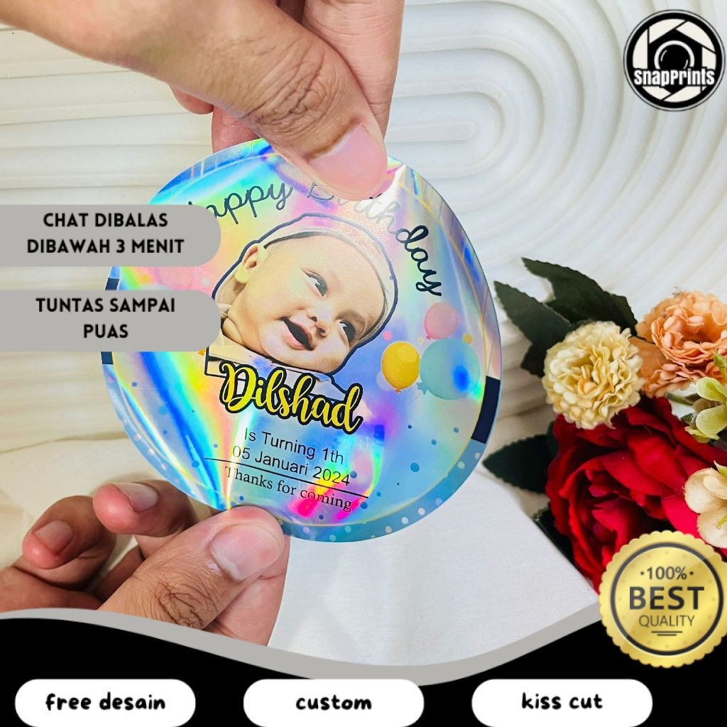 

SP 5-8 Stiker Hologram Ulang Tahun Anak Sticker Label Undangan Happy Birthday Uk.Sedang