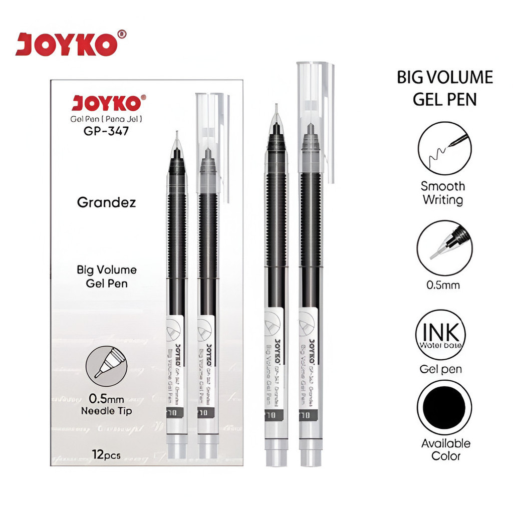 

Gel Pen Pulpen Pena Joyko GP-347 Grandez 0.5 mm (1 PAK / 12 PCS) - Bolpen Pulpen Gel Hitam 0.5 mm
