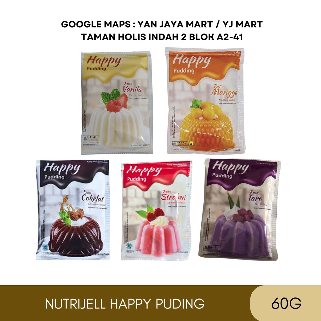 

Nutrijell Happy Pudding Rasa Cokelat / Stroberi / Vanila / Taro 60g 1 PCS