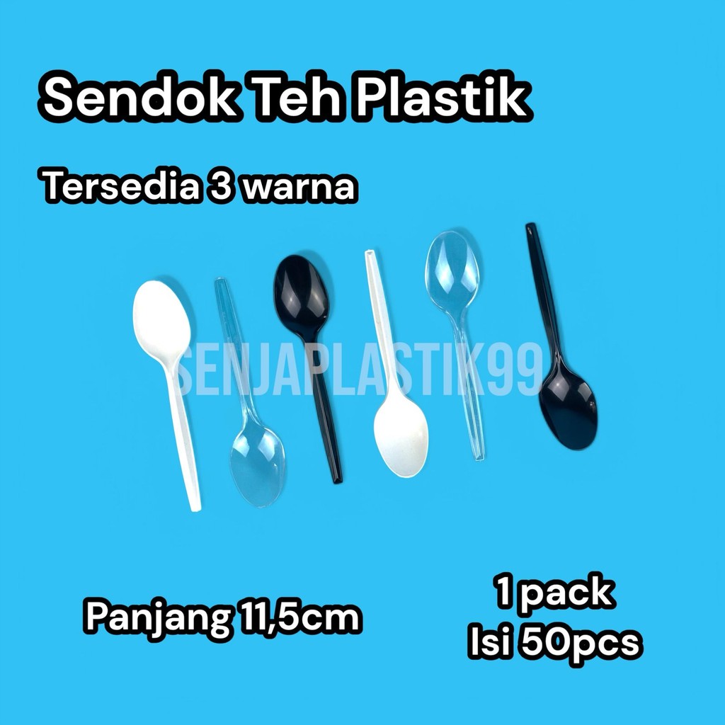 (ISI 50) Sendok Teh Bening Hitam Putih Susu / Sendok Plastik STG Puding Ice Cream Kecil