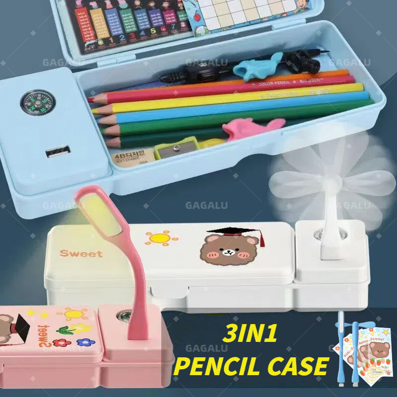 

GAGALU Multifungsi Kotak Pensil 3 IN 1 Lampu Meja Kipas Angin Kecil Hadiah Kotak Pensil Siswa Sekolah Dasar Dan Menengah Kotak Pensil Kipas
