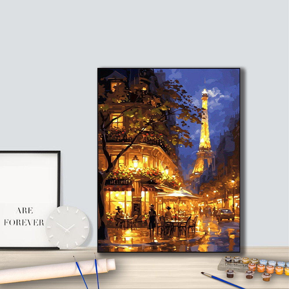 

1Pcs Paris Street View at Night - 16x20 inches - without frame DIY by number painting DIY decorative painting