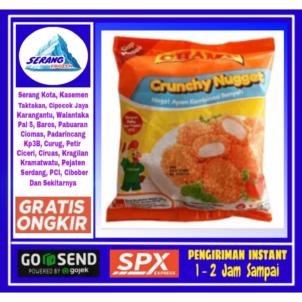 

Nugget Champ Crispy 225g,Nugget Renyah,Naget krispi, Serang Frozen