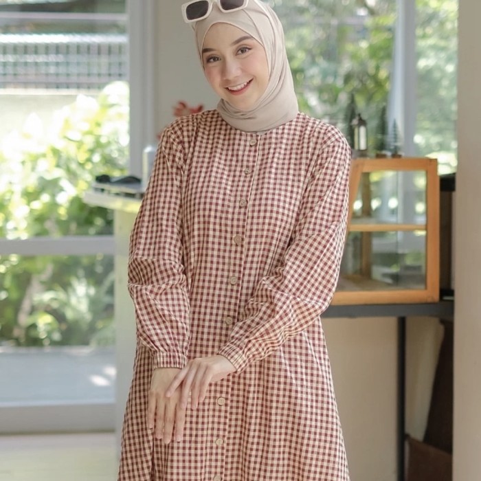 Emma Dress / Gamis Katun / Gamis Katun Motif Kotak kotak / Gamis kancing / Dress katun motif kotak -