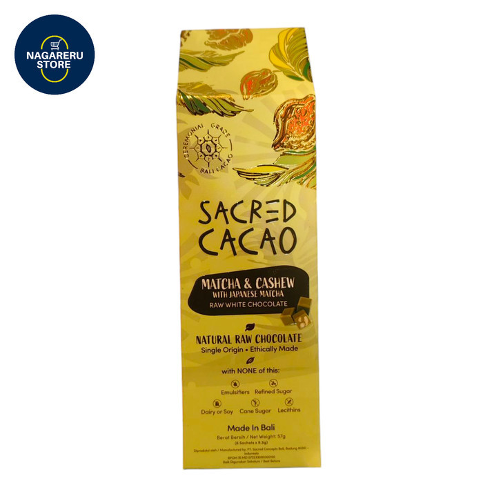 

Sacred cacao matcha and cashew with Japanese matcha raw white chocolate 57gr