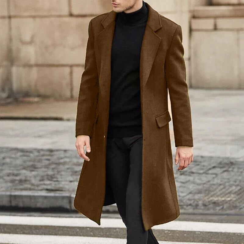 BESTPROMO Jas Pria Long Coat Korea Style Cocok Musim Dingin / Long Coat Korea Pria Fleece Tebal