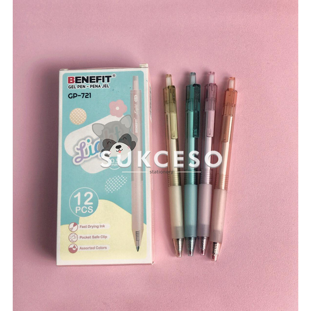 

Benefit Pulpen Gel Pen LIGHT GP-721 Body Transparant 0.5 mm Pena Gel Murah