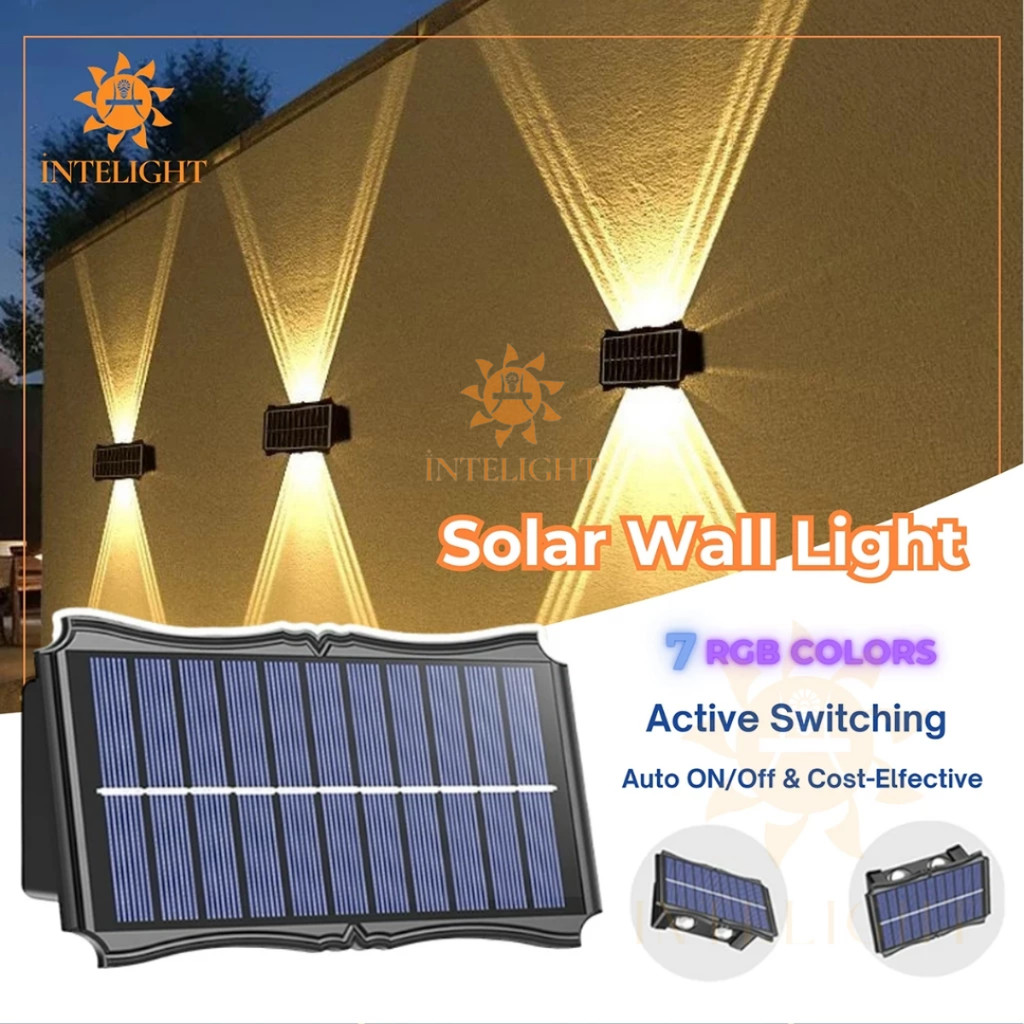 RB (Intelight)( COD )Lampu Dinding Tenaga Surya 6 LED RGB Solar Sensor Cell Light Waterproof Garansi