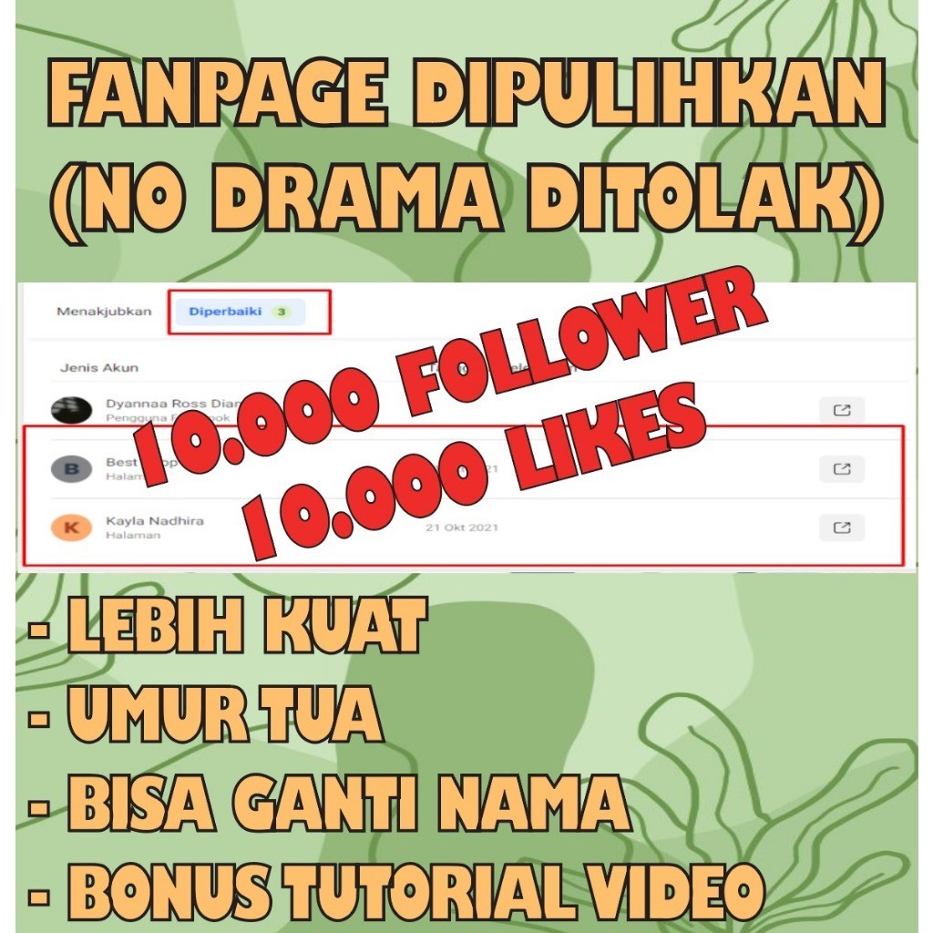 Fanpage 10000 follower / Fanpages / FP Dipulihkan Untuk Akun FB/Facebook Ads (Anti Drama Ditolak) Bu