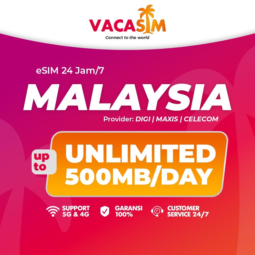 eSIM Malaysia Unlimited 500MB/Day Langsung Aktif | eSIM Travel Malaysia U Mobile / Celcom | eSIM Roa