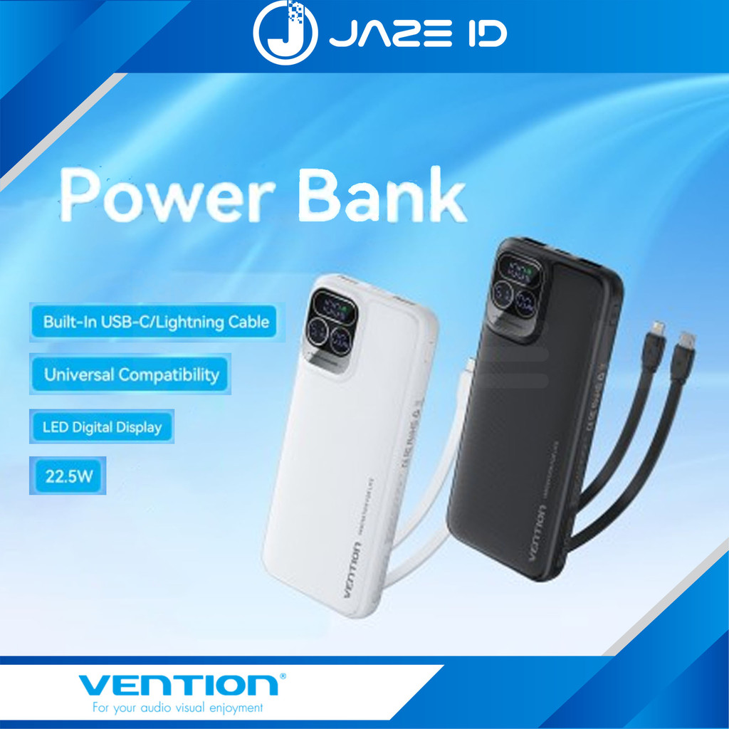 Vention Powerbank Built In Cable USB Type C Lightning LED Display 10000mAh 20000mAh Iphone Android