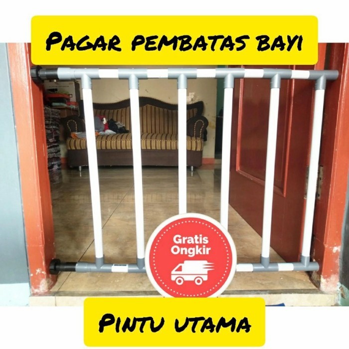 promo  -HARGA PROMO Pagar pintu pengaman bayi/pagar bayi/pagar tangga - 4 Tiang, Putih Paralon