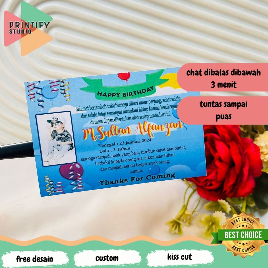 

Printify Cetak Sticker Ulang Tahun Anak Custom Chromo Persegi Stiker Label Hampers Ultah Birthday