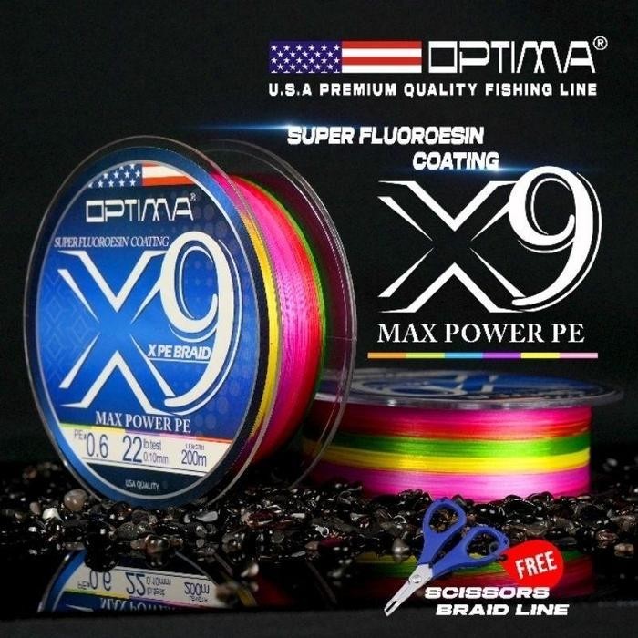 Senar Premium PE X9 OPTIMA 200m / 400m - FREE Gunting Senar - PE 1.5 - 400m