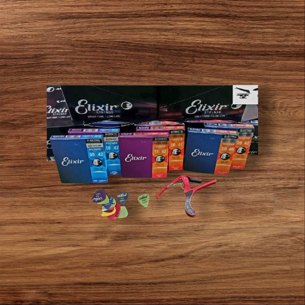 TERASHOP Senar Gitar Akustik/Listrik Elixir [1set+capobesi+pick] Import Terbaik Anti karat