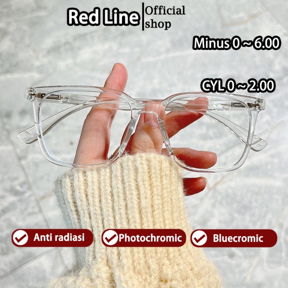 Red Line Kacamata Photocromic Wanita Pria Bening Kotak Kecil Frame Fotocromi Potocromic UV400 Anti R
