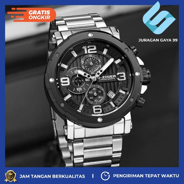 Jam Tangan Pria Sport D-Ziner 9048 Original MJ Free Logam Chronograph Tanggal Aktif - Bisa Bayar Dit