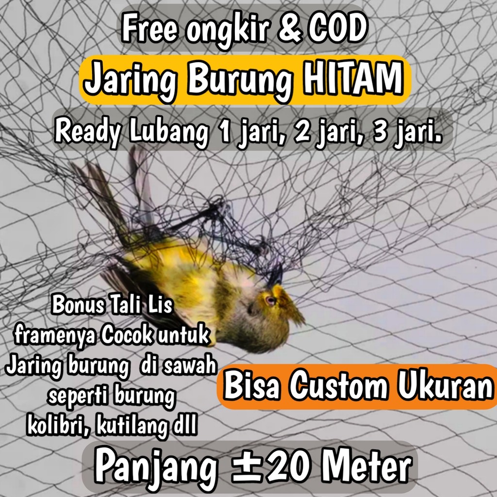 jaring burung Sawah Lubang Kecil Panjang 25 meter warna hitam