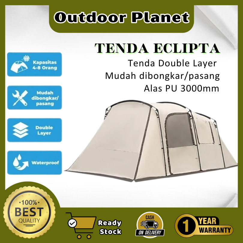 OUTDOOR Planet (GARANSI 1 TAHUN)Tenda Camping LANDWOLF ECLIPTA Kapasitas 4-8 Orang Tunnel 4P Double 