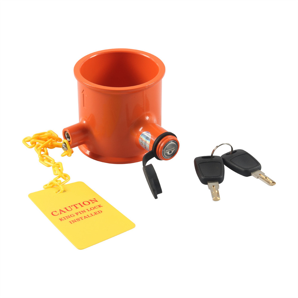 

5th Wheel King Pin Lock Aluminum Anti Theft for RVs, Container Trailers and Campers with Handles Warning Tag 2 Keys Black
