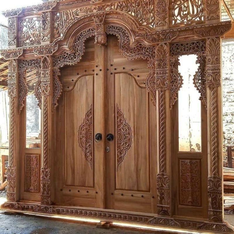 Pintu Rumah Gapura Gebyok Jati Ukir Jepara Model Terbaru Ukuran 300 x 270 cm