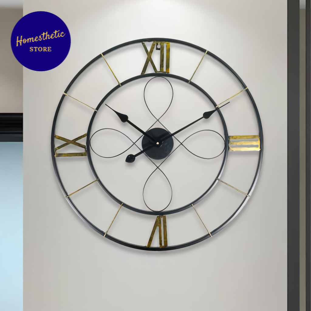 Jam Dinding Besi Metal Model Bulat Nordic Antique Clock Silent Movement 60 cm Bergaya Retro Vintage 