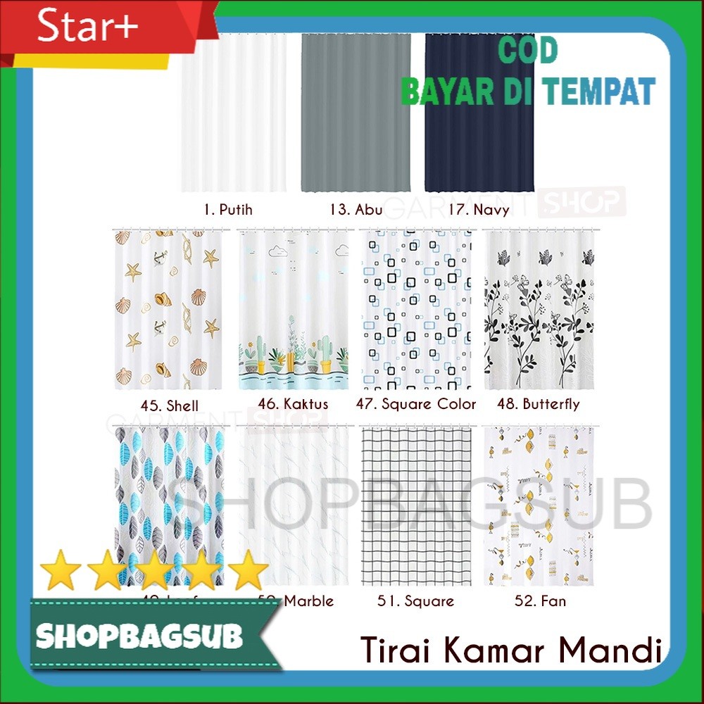 Tirai Kamar Mandi Tebal 180 200 CM Shower Curtain Premium Bahan PEVA Merek KOTAKIN