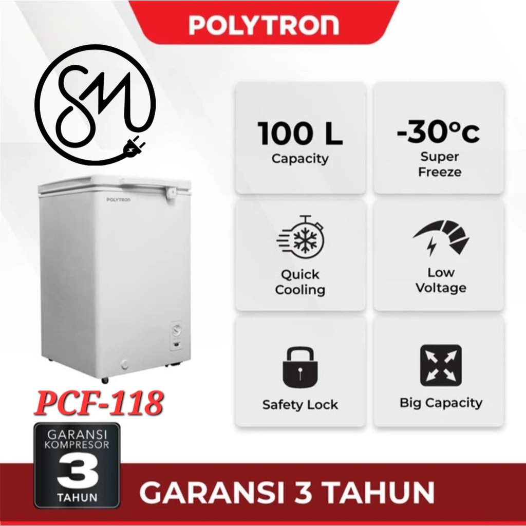 Chest Freezer Polytron PCF-118 100 Liter PCF110 Freezer Box