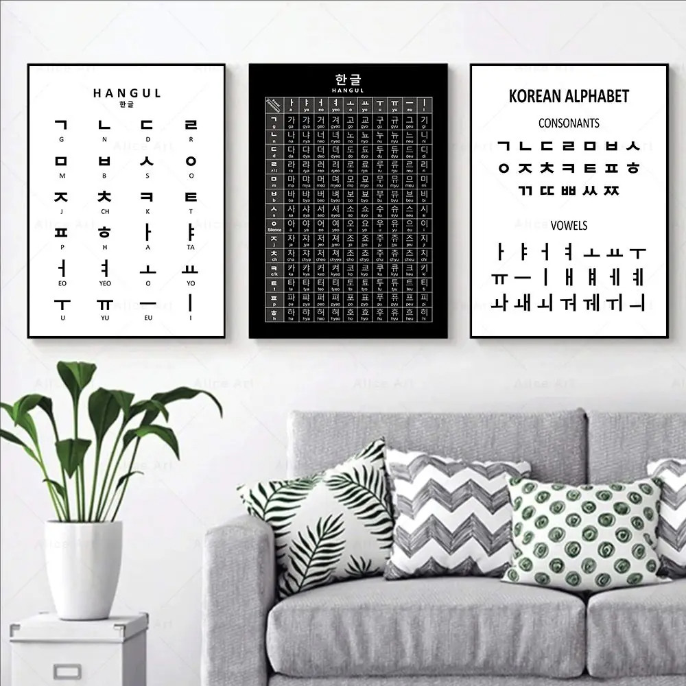 

Korean Basic Pronunciation Guide Korean Alphabet Prints Poster Canvas Painting Hangul Educational Wall Pictures Kids Room Decor