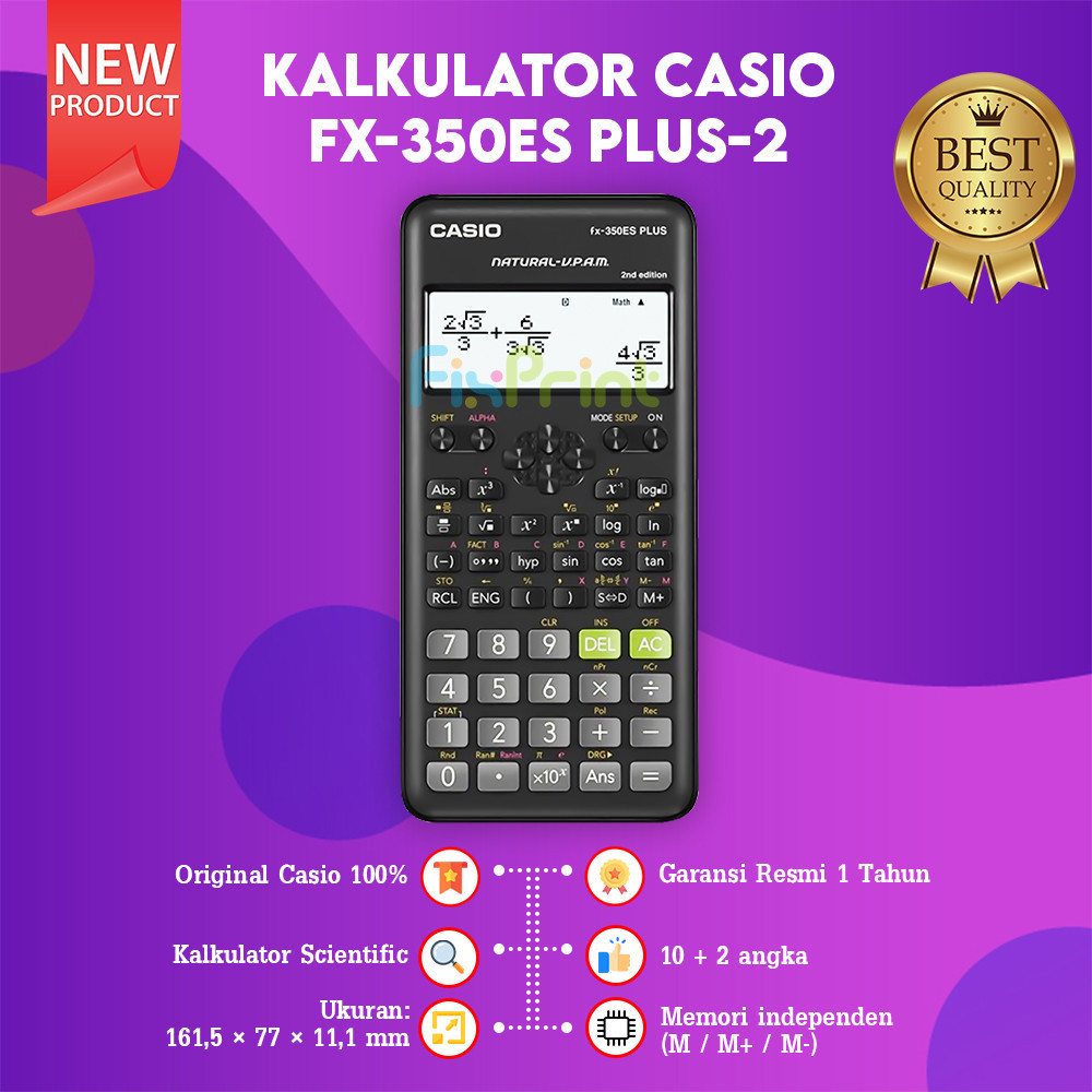 FixPrint Calculator fx-350ES Casio PLUS-2 Kalkulator Ilmiah Standar Original