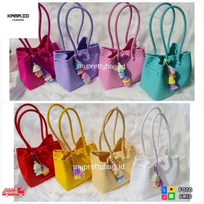 Anyaman Terkini / (FREE RAINBOW) LongHandle Size M Tas Jali Jaly Tas Anyaman Plastik Termurah
