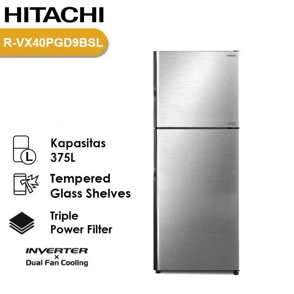KULKAS 2 PINTU HITACHI RVX40PGD9BSL LEMARI ES INVERTER HITACHI R-VX40PGD9 BSL