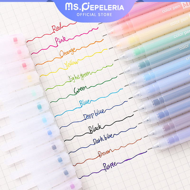

0.5mm Pulpen Gel Warna Pena Jurnal Warna Transparan Matte Lucu/12 Warna Makaron Cerah-Ms.Pepeleria