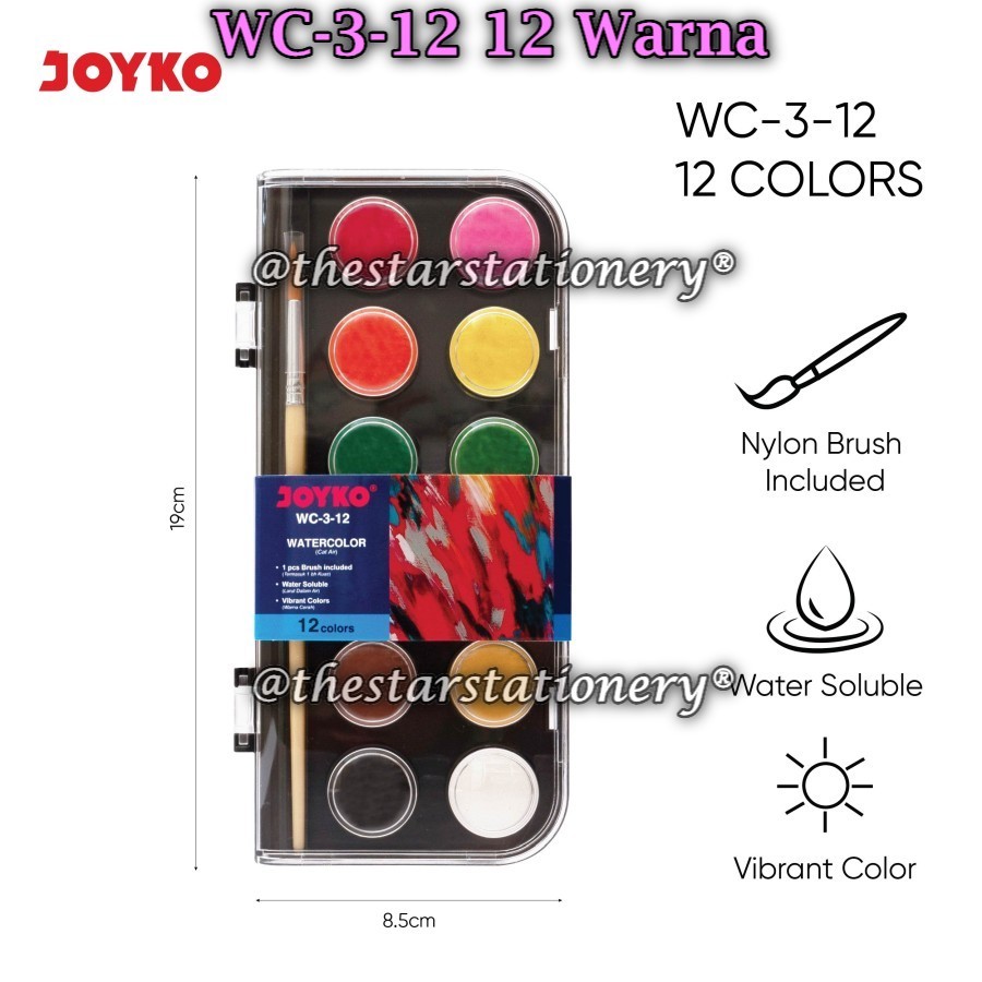 

(1 Set Isi 12 Warna) GROSIR Cat Air JOYKO WC-3-12 12 Colors / Watercolor Set Cat Air Joyko WC-3