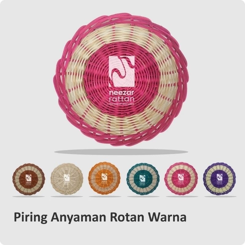 KM - Piring Rotan Anyaman Asli 23 cm Piring Makan Anyaman Rotan Warna Warni Berkualitas