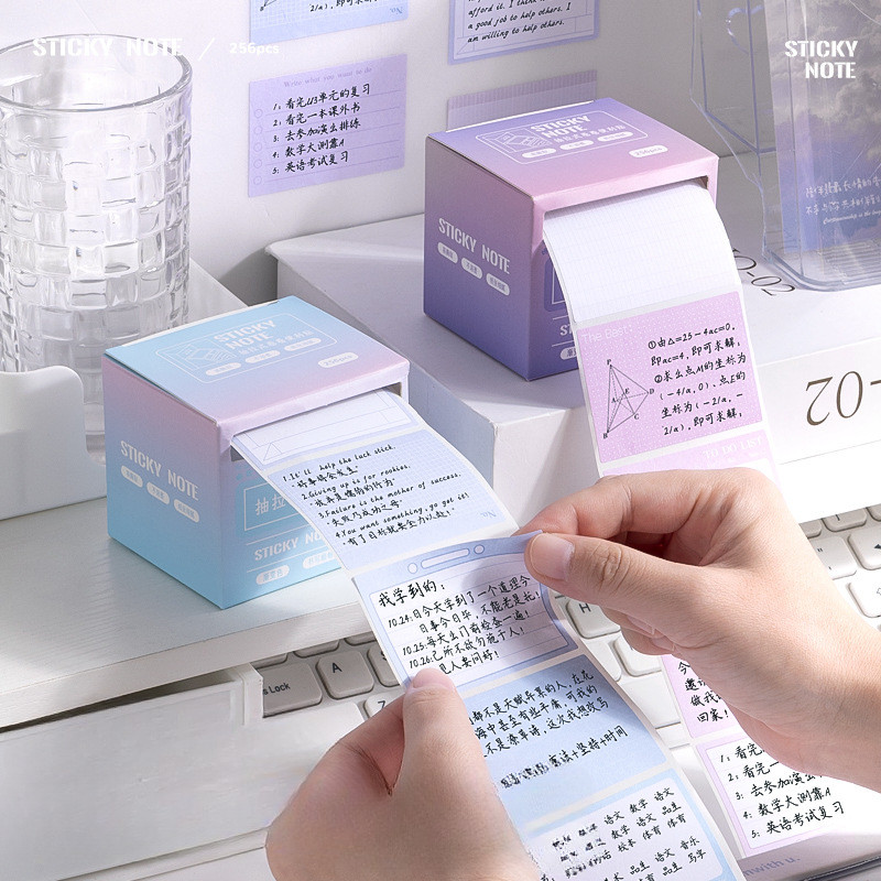

256pcs/Box Pull-out Sticky Notes Fully Adhesive Tearable Sticky Notes Stickers 8 Formats Ideal for Office Student and Home Use
