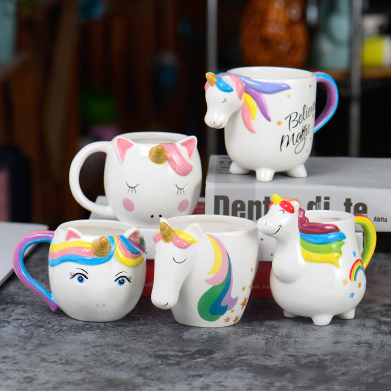 European and American Unicorn Ceramic Cup Milk Breakfast Cup Rainbow Horse Cartoon Office Cup Home C