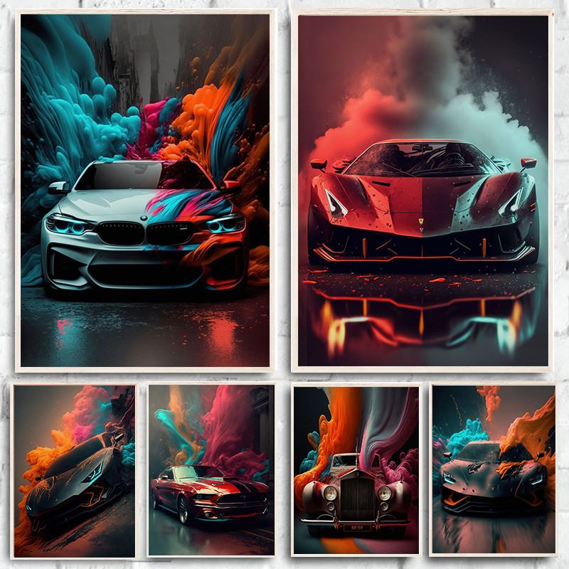 

Classic Colorful Modern Futuristic Cars Canvas Panting Cool Supercar Posters and Prints Wall Art for Living Room Boys Home Decor