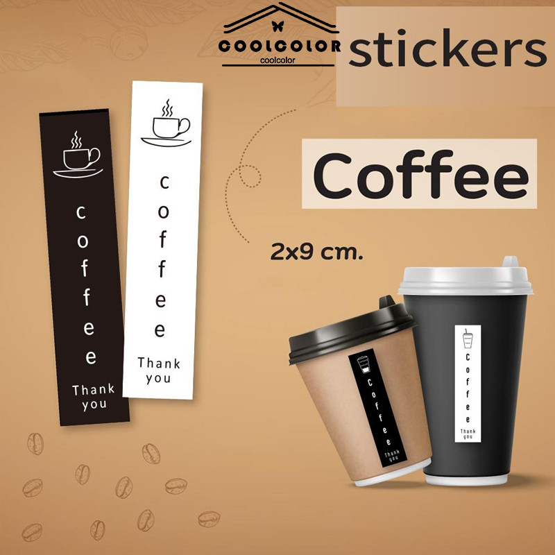 

COD❤️Stiker Cangkir Kopi Stiker Persegi Panjang Hitam Putih Stiker Kemasan Perekat Non Pengeringan-Cl