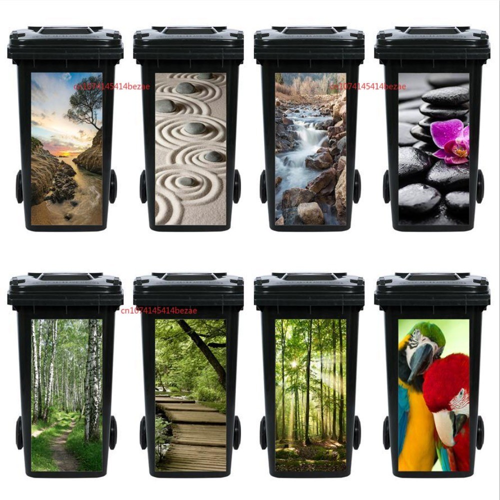 

3D Natural Scenery Outdoor Trash Can Sticker Waterproof Removable Mural DIY Trash Can Lid Decal Home Decor Sticker