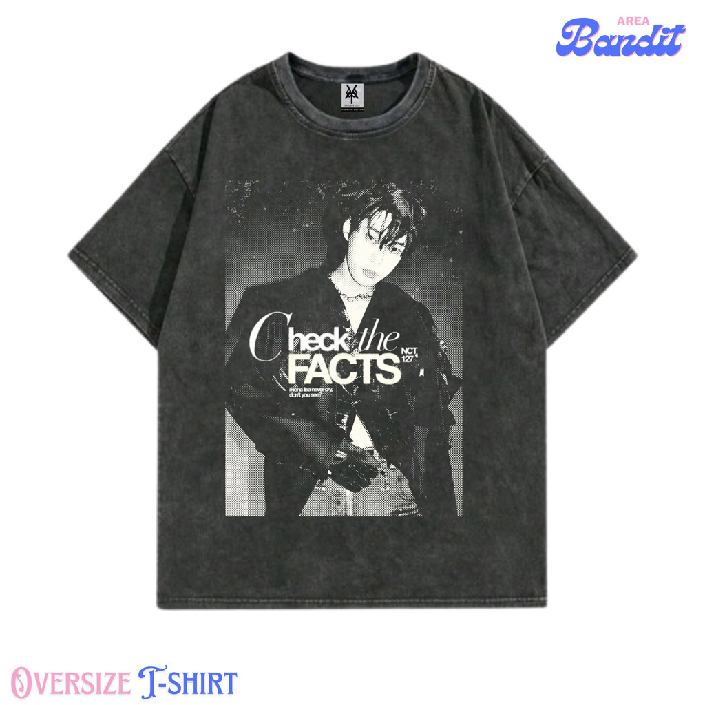 Bandit Area "kaos Nct 127 doyoung check the facts" Oversized T-shirt washing washed