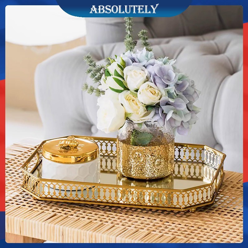 by75tg Nampan Emas Aesthetic Nampan Estetik Mewah Tray Aesthetic Nordic Cahaya Gaya Mewah Emas Besi 