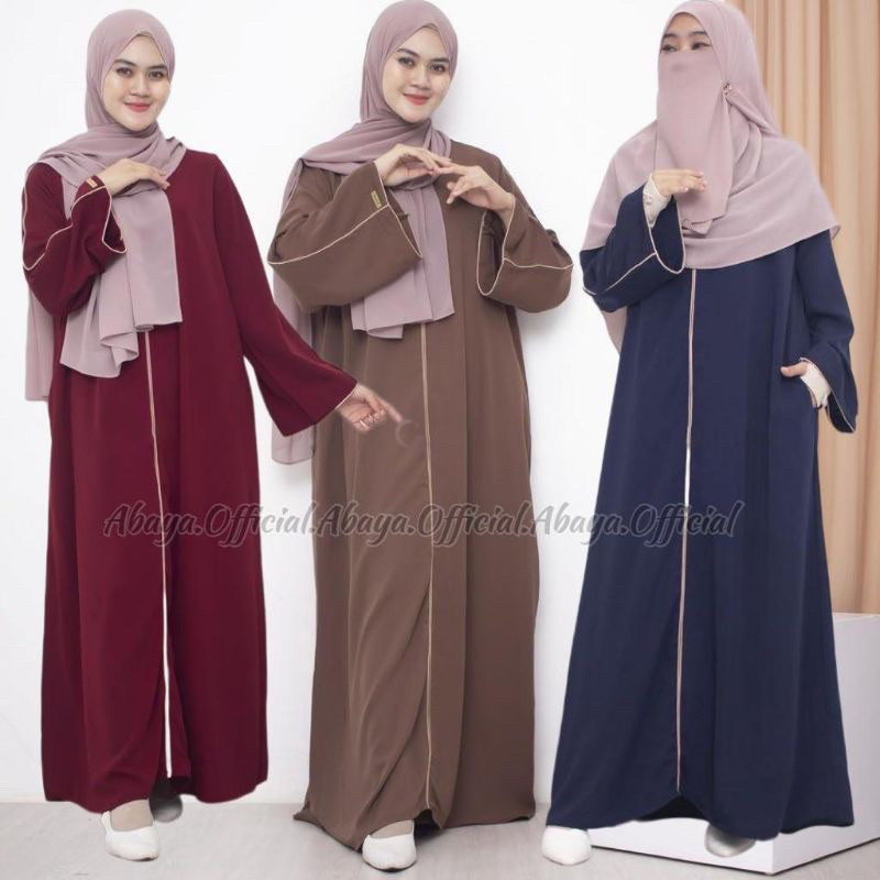 Abaya Basic Polos Hitam List Gamis Warna Jetblack Saudi arab turkey dress syar i Umroh
