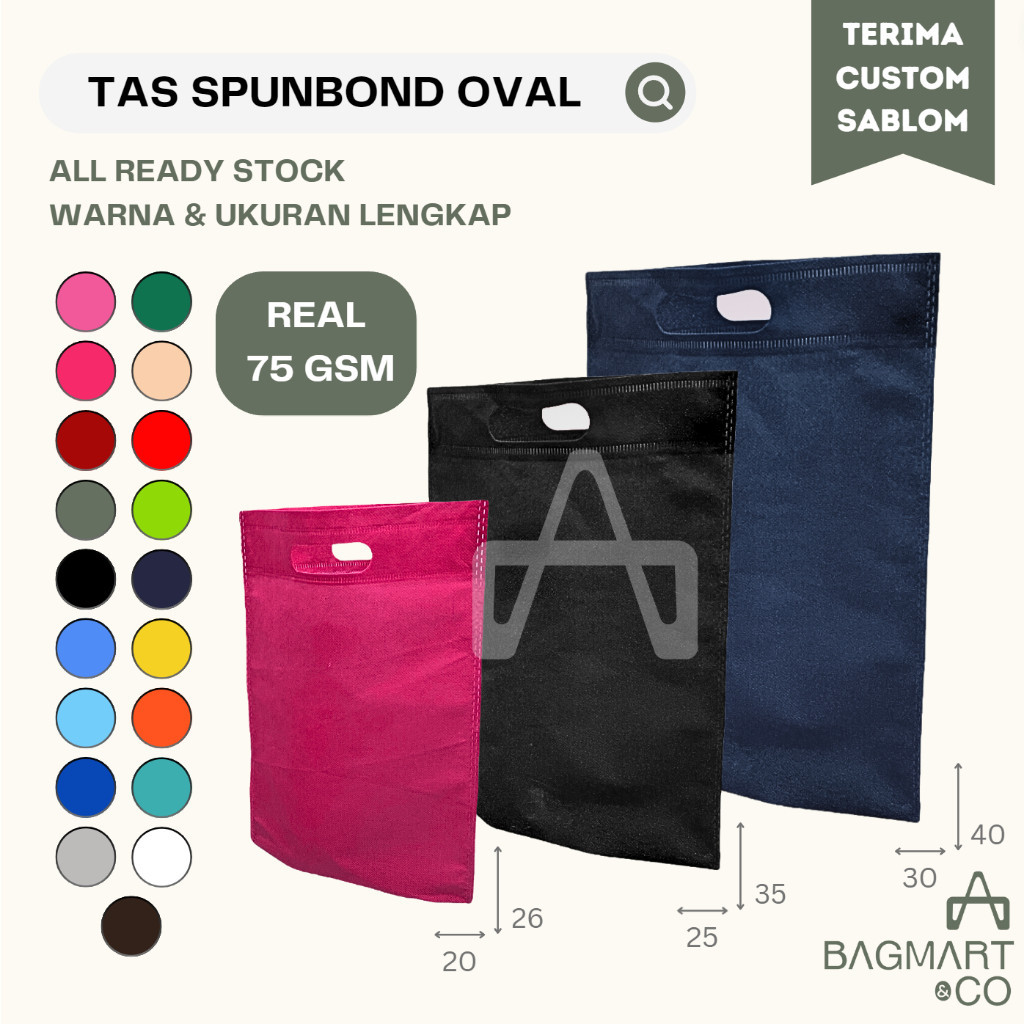 

Tas Spunbond Polos Oval Goodie Bag Hajatan Hampers Kantong Belanja Ultah Hadiah Kantong Kain Ukuran 20x26 25x35 30x40 Tas Spunbond Custom Tas Souvenir